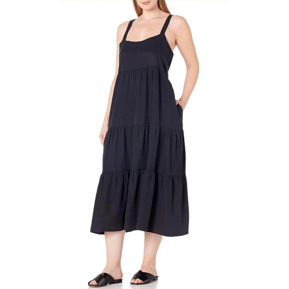 The Drop Britt Tiered Midi Dress Square Neck‎ Pockets XXL